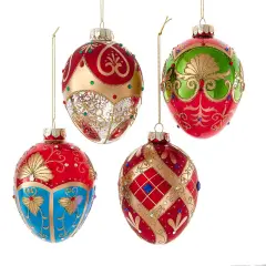 4.75" Glass Egg Ornaments Set of 4 - Elegant Christmas Tree Decorations