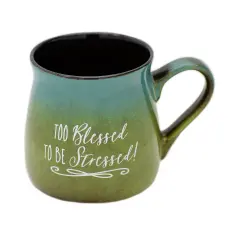 Dexsa Blessed Coffee Tea Soup Ceramic Mug | Too blessed to be stressed! | 16 ounce Designer Mug with Inspiring Sentiment | Elegant Pottery Look