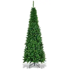 Pre-Lit Hinged Artificial Pencil Christmas Tree with 250 LED Lights and 708 Branches