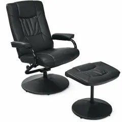 Swivel Recliner High Backrest Chair with Ottoman and Sturdy Iron Frame Black