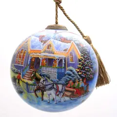 Welcome Home Holiday House Hand Painted Glass Hanging Ornament