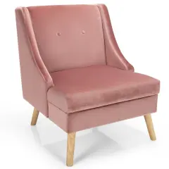 Velvet Wingback Armchair with Rubber Wood Legs-Pink