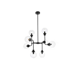 Hanson 8 lights pendant in black with clear shade