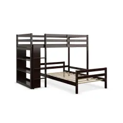 Twin Over Twin Loft Bunk Bed with Bookcase Dark Brown