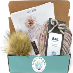 DIY Winter Hat Crochet Kit. Includes Bulky Superfine Merino Wool Yarn, Printed Pattern, Pom-Pom, Rim Tag. Soft, Cozy, Great for Gifts Baby Carriage
