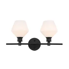 Gene 2 light Black and Frosted white glass Wall sconce