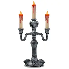 Skeleteen Haunted Halloween Candelabra Prop - LED Light up Skull Indoor Spooky Candelabra Candlesticks Holder Home Decoration for Halloween