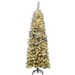 Pre-lit Snow Flocked Artificial Pencil Christmas Tree with 250 LED Lights