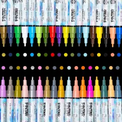 PINTAR Premium Acrylic Paint Pens - 1mm Fine Tip Pens For Rock Painting, Ceramic Glass, Wood, Paper, Fabric & Porcelain, Water Resistant Paint Set, Surface Pen, Craft Supplies, DIY Project (35 colors)