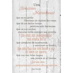 Dexsa Una Bendici&oacute;n Matrimonial - Marriage - Inspirational Saying in Spanish 6x9 Wood Plaque with Easel and Wall Hanger