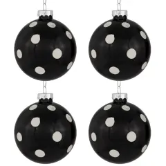 Northlight Shiny Finish Polka Dots Christmas Glass Ball Ornaments - 3" (80mm) - Black and White - Set of 4