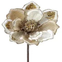 18" Tall by 8" Diameter Heavy Jeweled Magnolia Flower &ndash; Elegant Christmas Floral Decoration