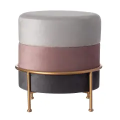 Round Velvet Ottoman Stool 16&rdquo; Tall Tricolor with Gold Metal Stand