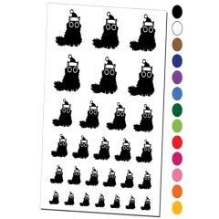 Fluffy Black Cat Santa Hat Christmas Temporary Tattoo Water Resistant Fake Body Art Set Collection Dark Green
