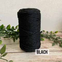 3mm Single Strand Macrame Cotton Cord, 23 Beautiful Colors, Macrame Wall Hanging, Plant Hangers, Cotton Rope for Macrame Black