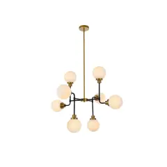 Hanson 8 lights pendant in black with brass with frosted shade