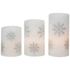 Northlight LED Flameless Flickering Wax Pillar Snowflake Christmas Candles - 6" - Set of 3 White