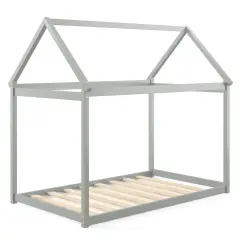 Twin Size Wood House Bed for Kids, Sturdy and Easy Setup Grey