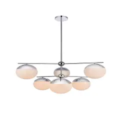 Eclipse 6 Lights Chrome Pendant With Frosted White Glass