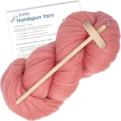 LEARN TO SPIN YARN - Beginner's Spinning Kit with Drop Spindle and Merino Pencil Roving. Choose your color. Flamingo
