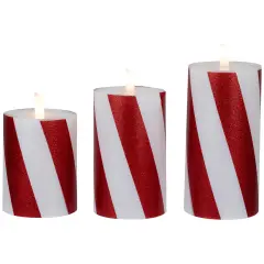 Northlight LED Flameless Flickering Candy Cane Wax Pillar Christmas Candles - 6" - Set of 3 Red