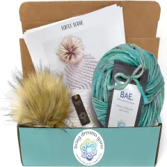 DIY Winter Hat Crochet Kit. Includes Bulky Superfine Merino Wool Yarn, Printed Pattern, Pom-Pom, Rim Tag. Soft, Cozy, Great for Gifts Crush