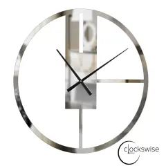 Modern Round Big Wall Clock with Mirror Face, Decorative Silver Metal 22.75&rdquo; Oversize Timepiece for Entryway Office Living Room Bedroom or Kitchen, Hanging Supplies Included, Unique Elegant Home Decor