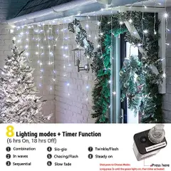 Christmas Icicle Lights Outdoor, 360 LED 29.5ft 8 Modes Fairy Icicle String Lights with 60 Drops, Led Christmas Twinkle Lights for Holiday, Party, Wedding, Eaves, Christmas Decorations (White)