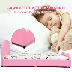 Kids Children PU Upholstered Platform Wooden Princess Bed