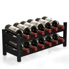2-Tier 12 Bottles Bamboo Storage Shelf Wine Rack Brown
