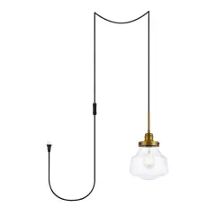 Lyle 1 light Brass and Clear seeded glass plug in pendant