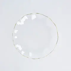 9" Round Disposable Salad Dinner Plastic Plates Gold Wavy Trim Clear