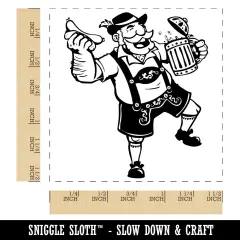 Jolly Bavarian Man in Lederhosen with Beer Stein and Sausage Self-Inking Rubber Stamp Ink Stamper Blue