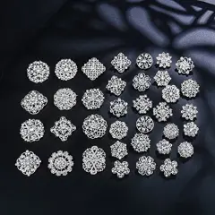 36 PCS Crystal Rhinestone Flower Brooches for DIY Craft Party (Silver )