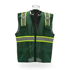 Multi Pocket High Visibility Reflective Safety Vest with Zipper Front 100% Polyester Safety green