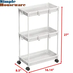 Standard 3-Tier Slim Rolling Storage Cart, White