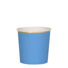 Blue Simply Solids Tumbler Cup with Gold Foil Trim &ndash; 9oz, 8-Pack for Parties