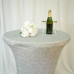 36" Metallic Fitted Spandex Cocktail Tablecloth Silver