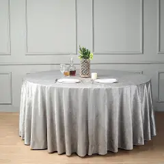 120-Inch Classic Round Premium Velvet Tablecloth Silver