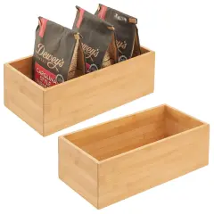 mDesign Bamboo Kitchen Storage Bin Container Crate Box