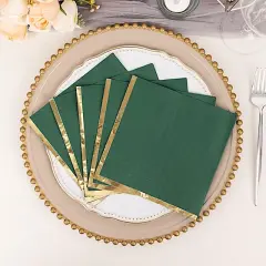 50 Pastel Gold Trim 2 Ply Paper Napkins for Events Hunter green gold