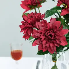 2 pcs 30-Inch Dahlia Spray Stems Silk Artificial Flowers Bugundy