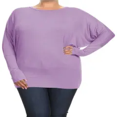 Plus Solid Jersey Knit Dolman Top Long Sleeves | RADYAN&reg; Lavender