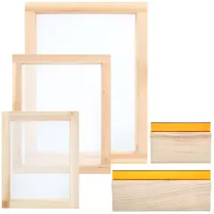 Colovis Screen Printing Frame and Squeegee Kit for Home or Small Business, Include 3 PCS Wooden Screen Printing Frames with Mesh and 2 PCS Screen Printing Squeegees (5 PCS)