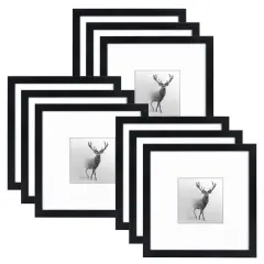 Americanflat 8x8 Square Picture Frames for Grid Gallery - Set of 6 and 9 - 4x4 with Mat or 8x8 without Mat - Square Grid Picture Frames - Shatter Resistant Glass - Hanging Hardware - Includes Easel - Black