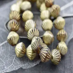 *15* 11mm Gold Washed Orange Amber Fluted Bicone Beads