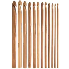 15 Pieces Wooden Bamboo Crochet Hooks Set Handcrafted Knitting Needles Weave Yarn Craft, 3 to 25 mm in Diameters