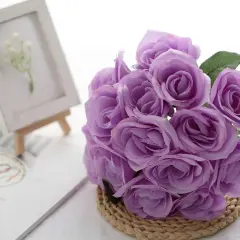 12-Inch Velvet Roses Artificial Flower Bouquet Lavender