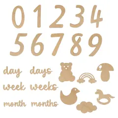 Baby Monthly Milestone Cards, Wooden Number Set of 22 Photo Props | Woodpeckers