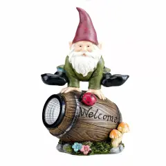 Bo-Toys Solar Powered Gnome Jumping Over a Barrel with Ladybug LED Garden Light